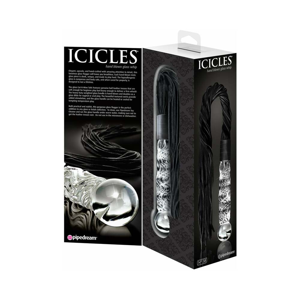 Leather Flogger with Glass Handle Clear/Black