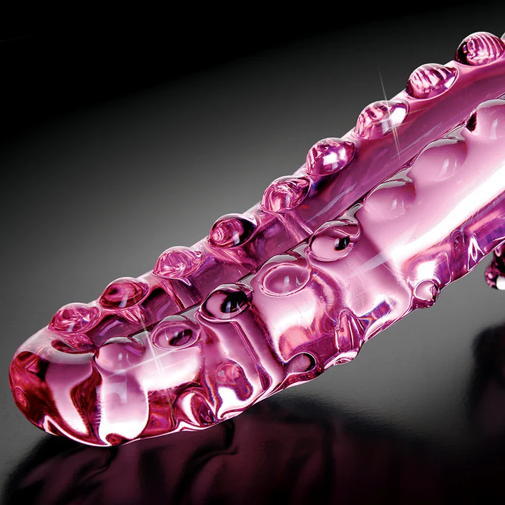 Icicles No. 24 Curved Textured 6 in. Glass Dildo With Handle