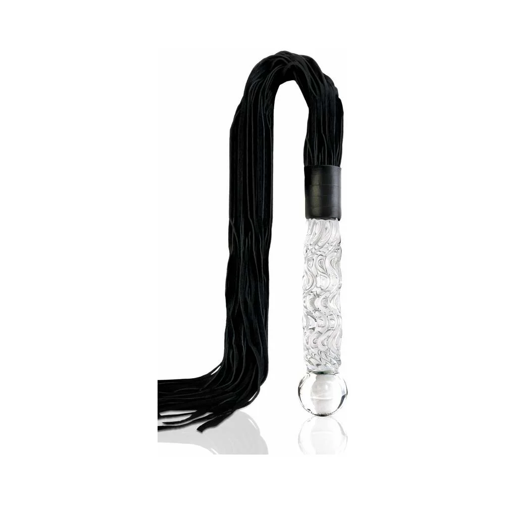 Leather Flogger with Glass Handle Clear/Black