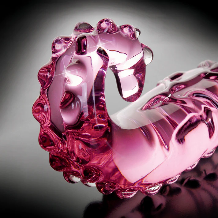 Icicles No. 24 Curved Textured 6 in. Glass Dildo With Handle
