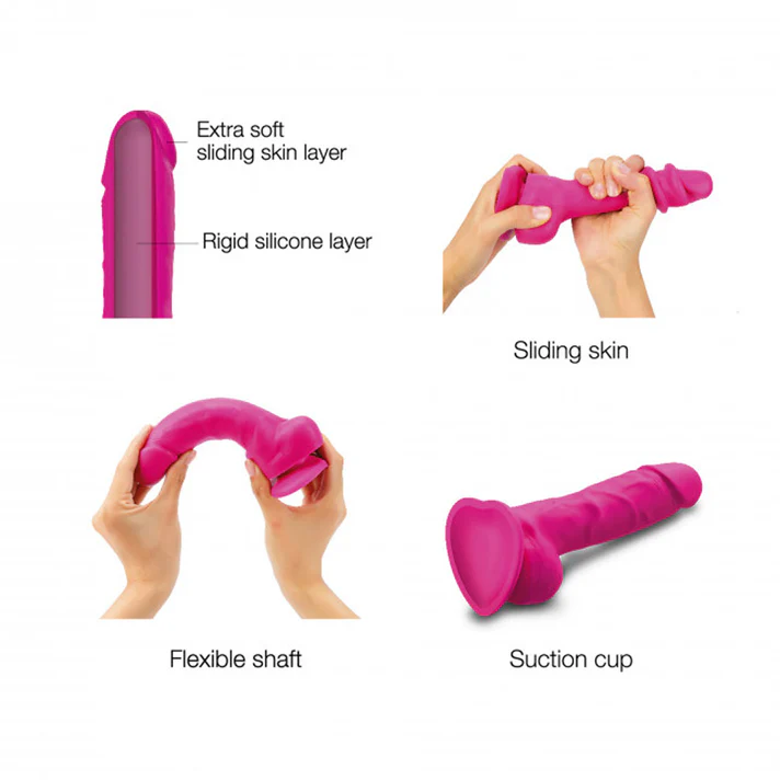 Realistic Collection Sliding Skin Dual-Density Silicone Dildo Fuchsia L