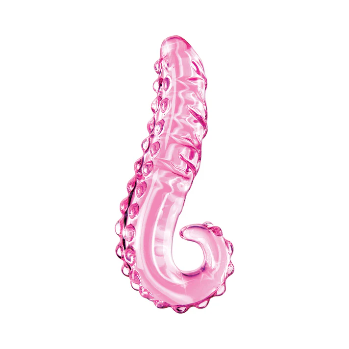 Icicles No. 24 Curved Textured 6 in. Glass Dildo With Handle